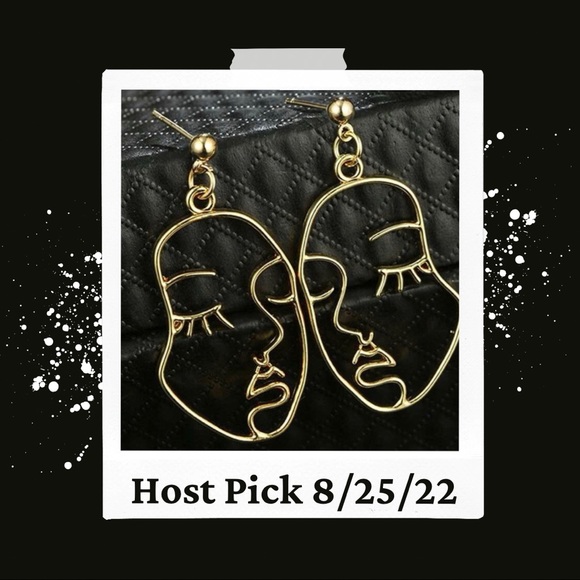 Jewelry - 🦋 3/$24 Shiny gold dangling Picasso face post earrings / NWOT
